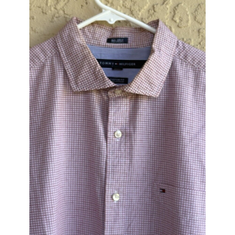 Tommy Hilfiger Red White Gingham Large Mens Custom Fit 80s 2 Ply Cotton Shirt